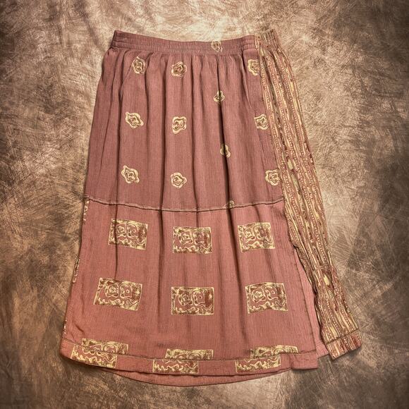 Silhouettes Vintage 90s Elephant Geometric Print Faux Wrap Skirt Dusty Pink - Picture 1 of 6